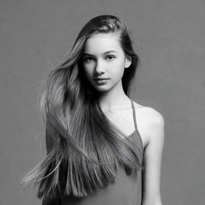 Teen girl with flowing long hair