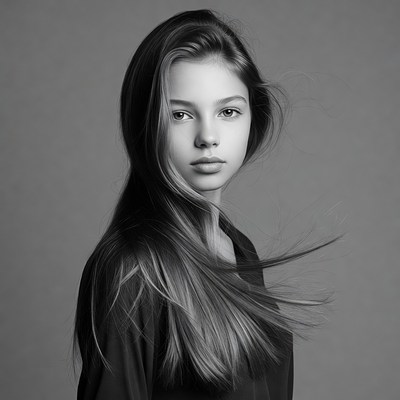 Teen girl with flowing hair portrait
