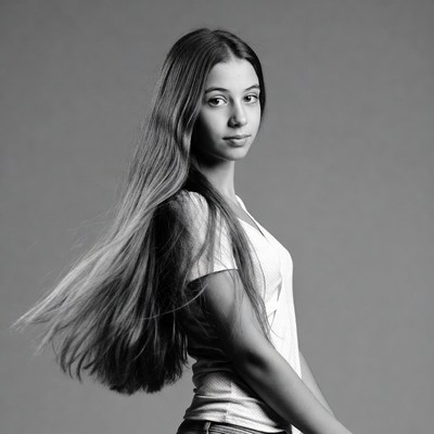 Young woman with flowing long hair