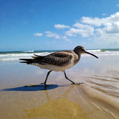 Whimbrel walking on beach
