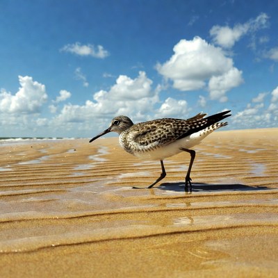 Sanderling walking on beach