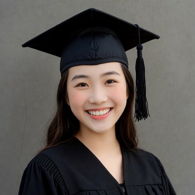 Asian woman in graduation gown