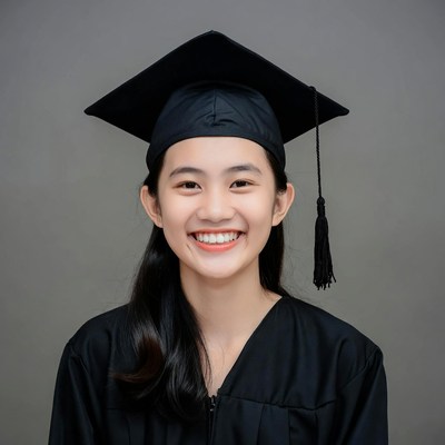 Asian girl in graduation gown
