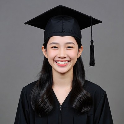 Asian woman in graduation gown