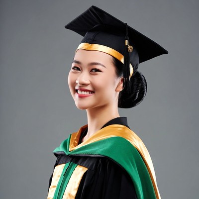 Asian woman in graduation gown