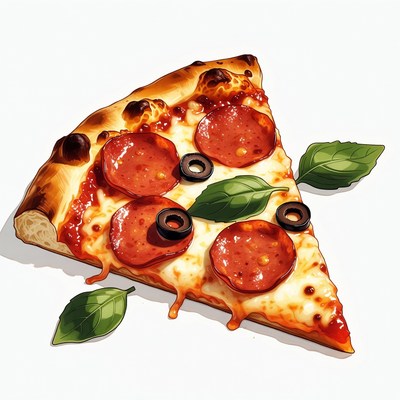 Pepperoni Pizza Slice with Olives