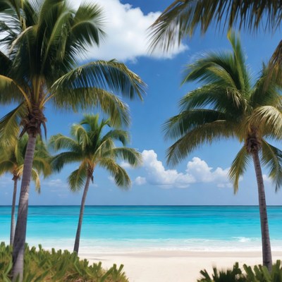 Palm Trees Framing Tropical Beach