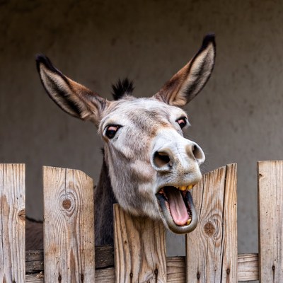 Donkey sticking head through fence