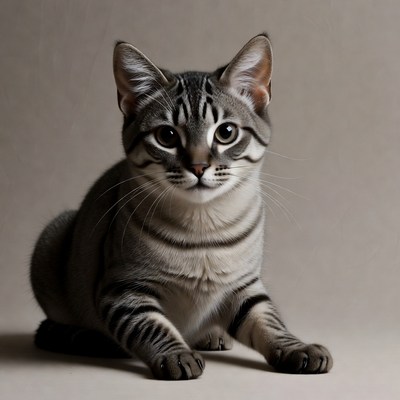 Tabby kitten sitting on beige background
