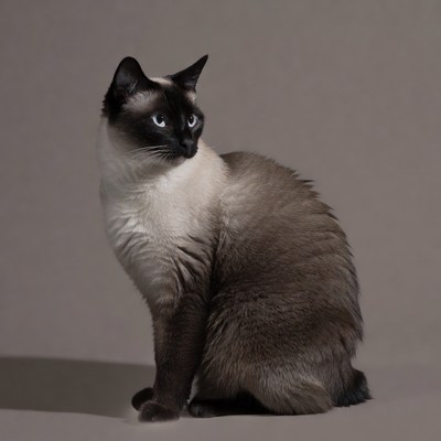 Siamese cat sitting on gray background