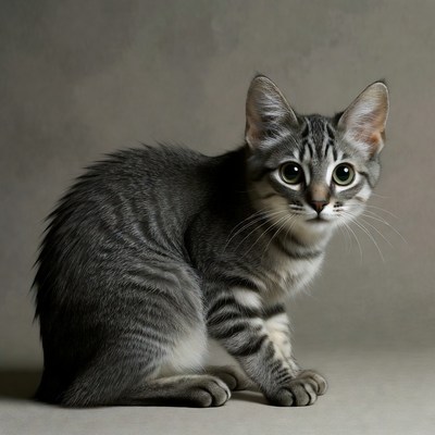Gray tabby kitten sitting