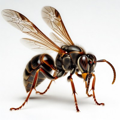 Black and Orange Wasp on White Background