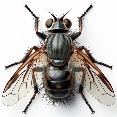 Detailed Fly Insect on White Background