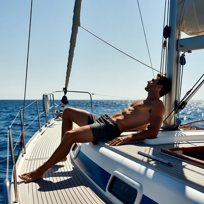 Man relaxing on yacht deck