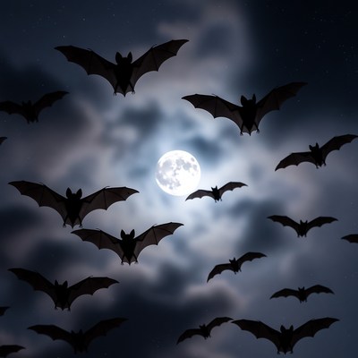Bats Flying Around Full Moon