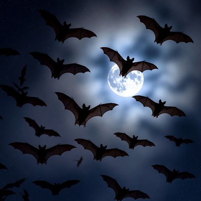 Bats Flying Around Full Moon