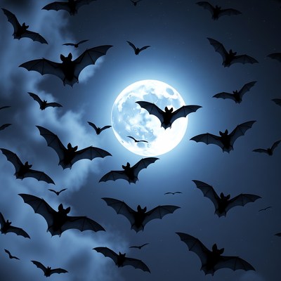 Bats Flying Around Full Moon