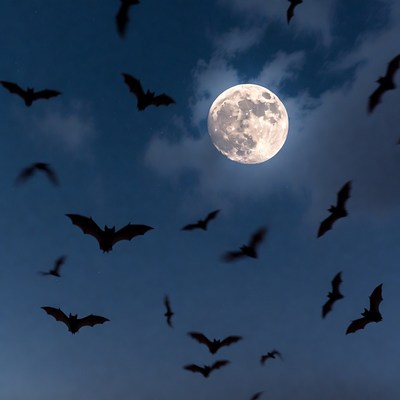 Bats Flying Around Full Moon