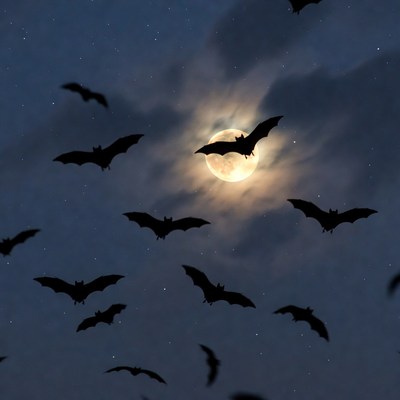 Bats Flying Around Full Moon