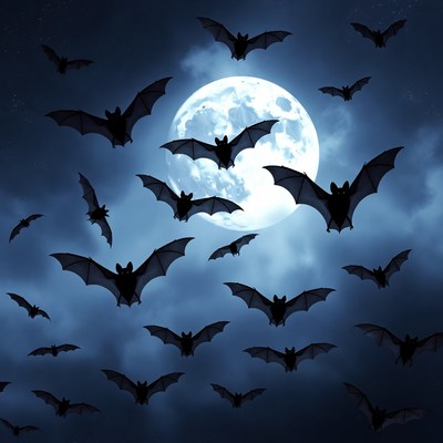 Bats Flying Around Full Moon