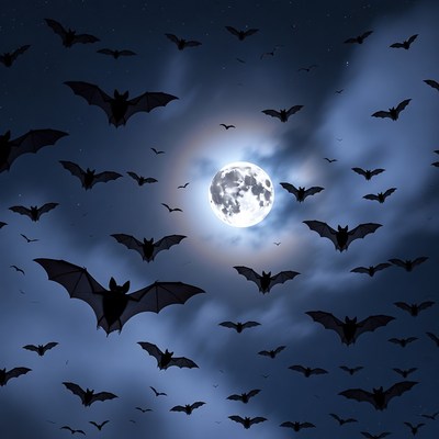 Bats Flying Around Full Moon