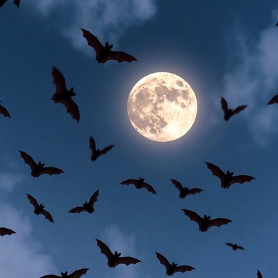 Bats Flying Around Full Moon