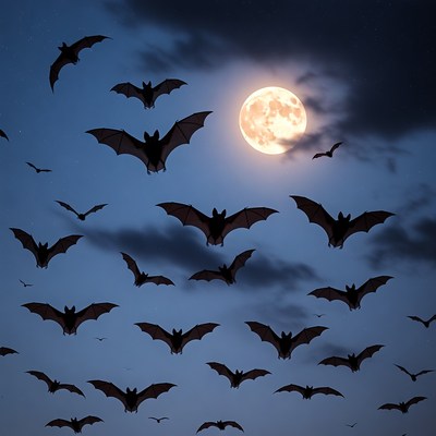 Bats Flying Around Full Moon