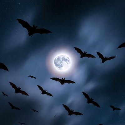 Bats Flying Around Full Moon