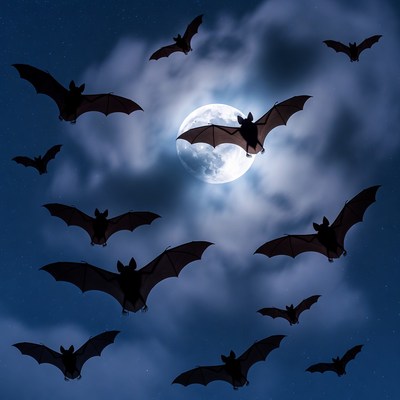 Bats Flying Around Full Moon