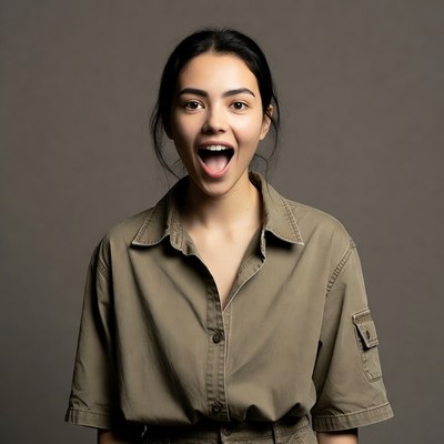 Young woman screaming with open mouth