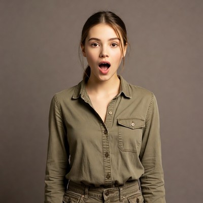 Young woman with surprised open mouth