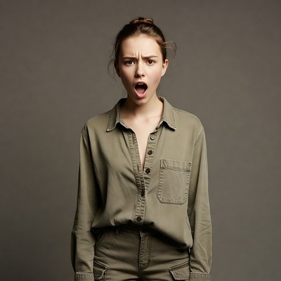 Young woman gasping in surprise