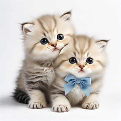 Two British Shorthair Kittens with Blue Bow