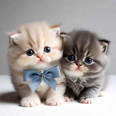 Two Kittens with Blue Bow Tie