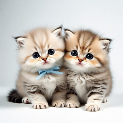 Two British Shorthair kittens with blue bow