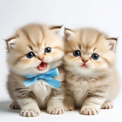 Two British Shorthair Kittens with Blue Bows