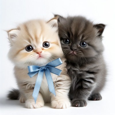Cute Kittens with Blue Bow