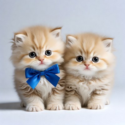 Two fluffy kittens with blue bows