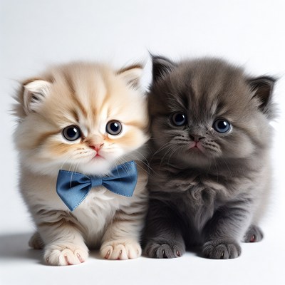 Two Kittens with Blue Bow Tie