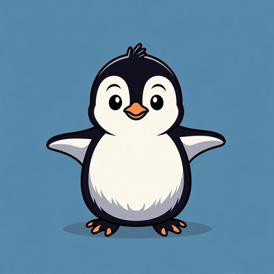 Cute cartoon penguin spreading wings