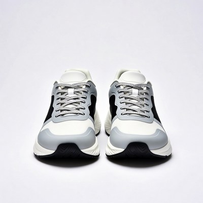 White gray black sneakers pair