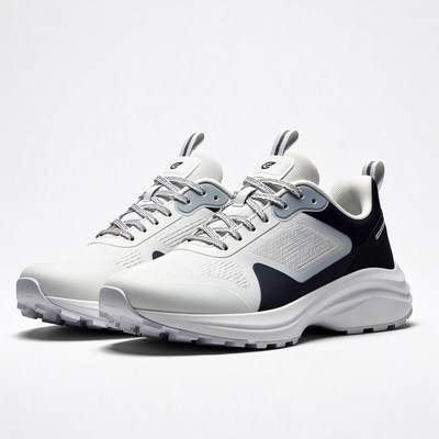 White Navy Blue Running Shoes Pair