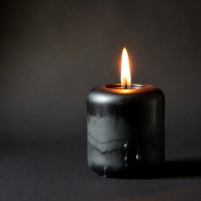 Black Candle Burning on Dark Background