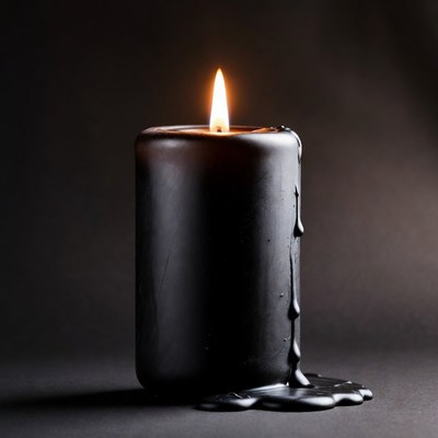 Black Candle with Dripping Wax