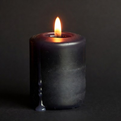 Purple Candle Burning on Black Background