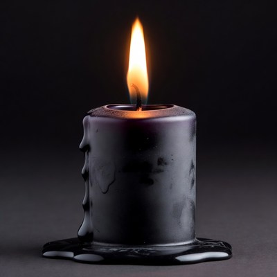 Burning black candle with dripping wax