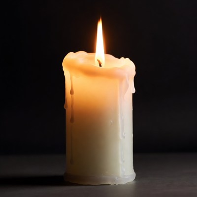 Burning Candle with Dripping Wax