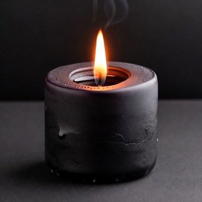 Black Candle Burning with Flame