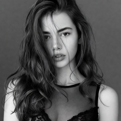 Woman in black lace bra portrait