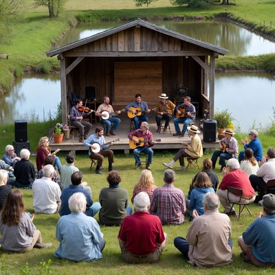 Outdoor Bluegrass Band Concert Crowd
